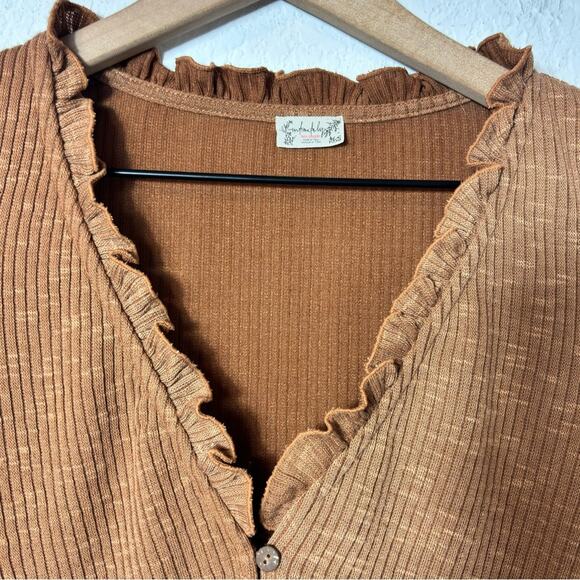 FREE PEOPLE JACKIE BODYSUIT WOMEN LONG SLEEVE SMALL BODYSUIT BROWN TOP FALL - Picture 3 of 5